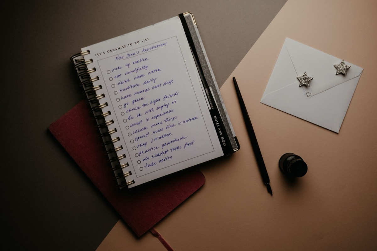 health checklist and notes in notebook