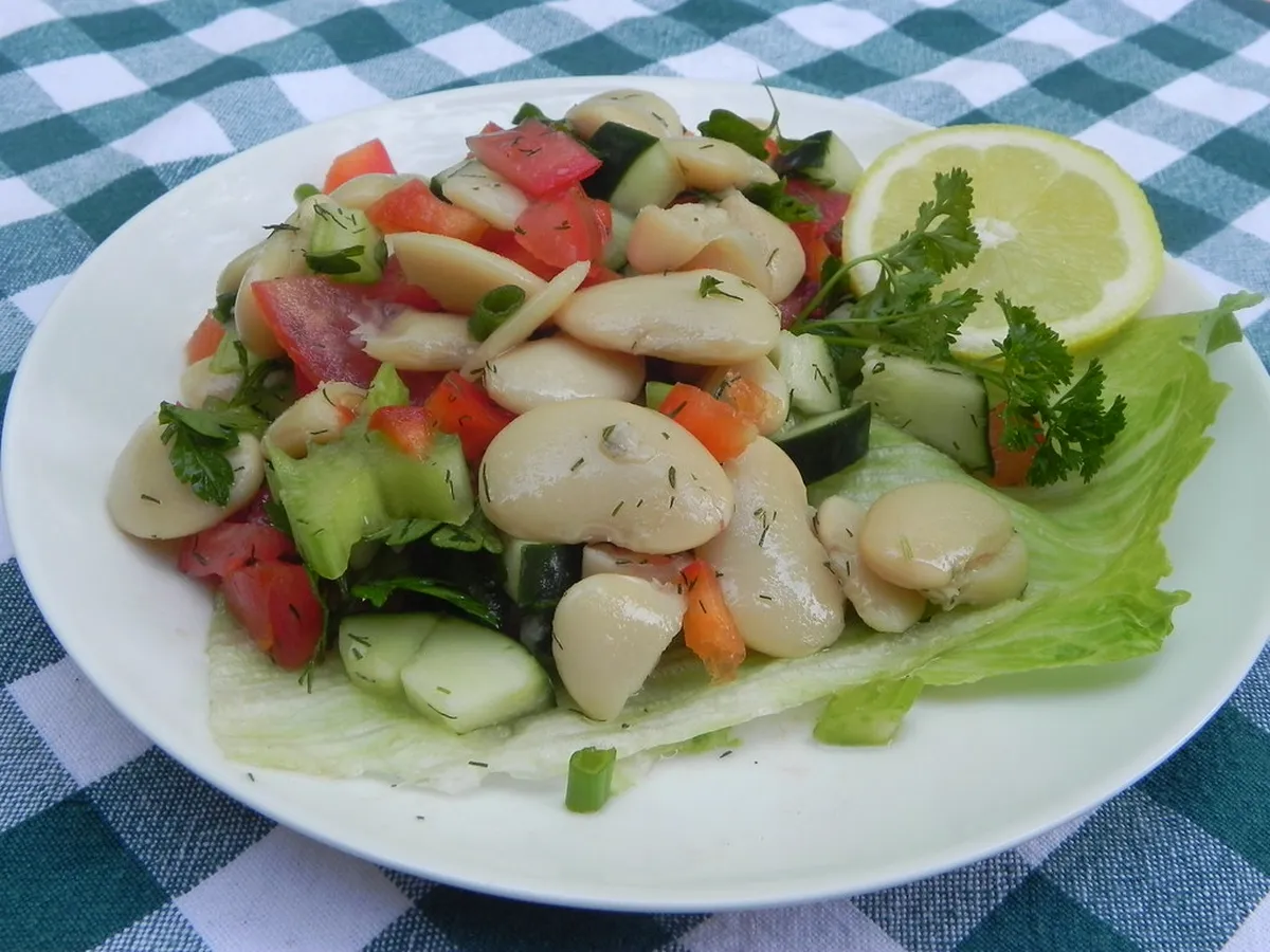 White Bean Salad, appetizer, bowl, cuisine, delicious, diet, dinner, dish, epicure, food, healthy, lettuce, lunch, meal, nutrition, onion, plate, salad, tasty,